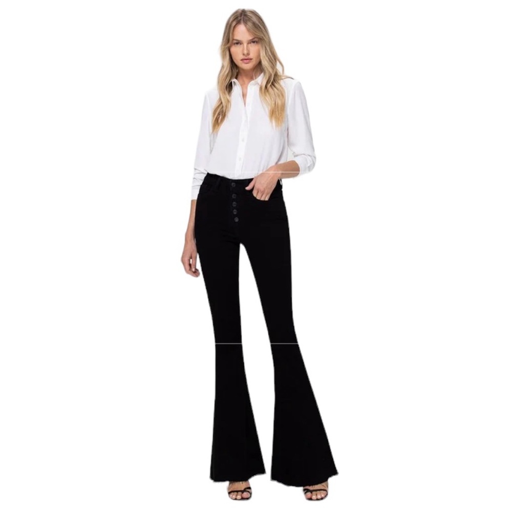 Vervet High Rise Super Flare Distressed Raw Hem VERVET by Flying Monkey Jeans 32